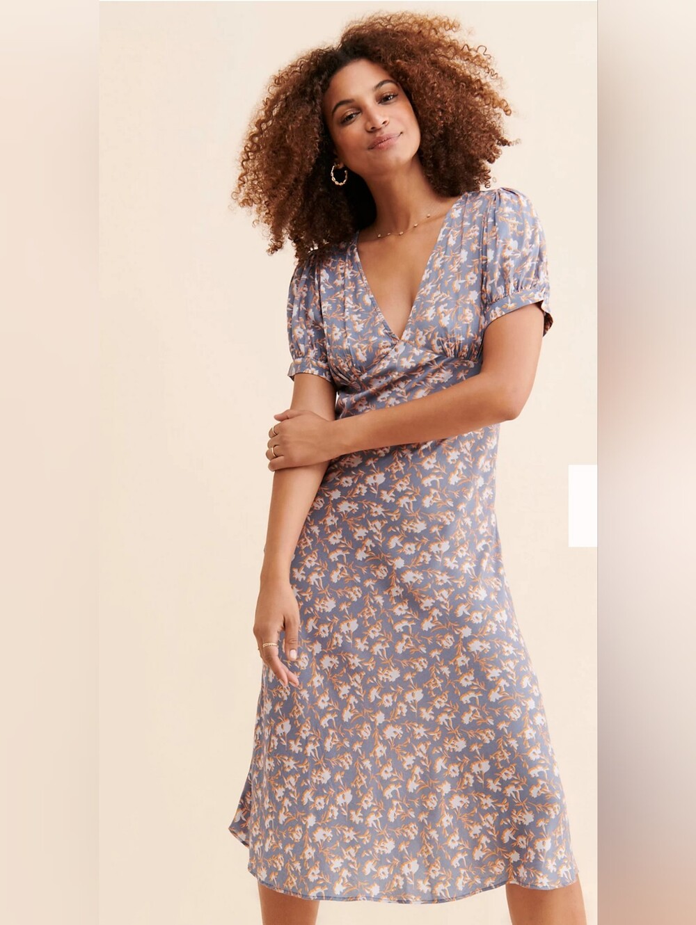 Free People Floral Maxi Dress in Blue and Beige
